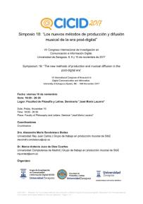Programa del Simposio “Los nuevos métodos de producción y difusión musical en la era post-digital”. Zaragoza, viernes 10 de noviembre de 2017
